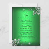 Invitation Fête Douze Ans Fleur Éclat Argenté Vert (Dos)