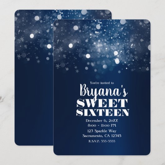 Invitation Fête Douze Ans Sucrée Lumières Étincelantes Bleu A (Devant / Derrière)