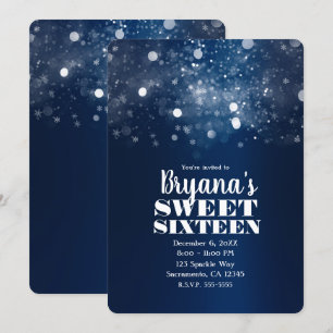 Invitation Fête Douze Ans Sucrée Lumières Étincelantes Bleu A
