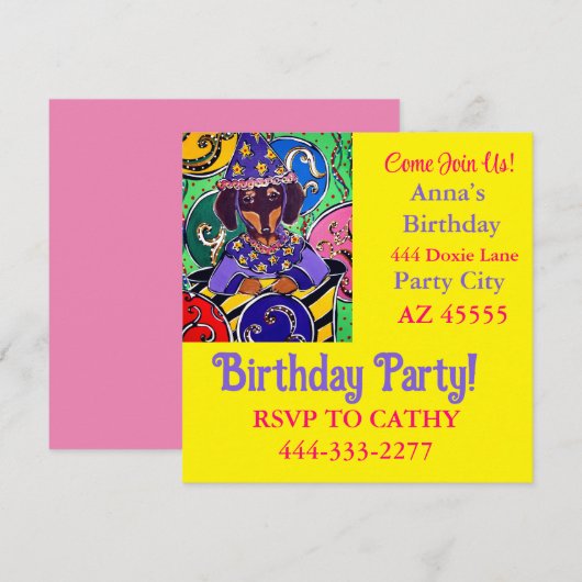 Invitation Fête Doxie  (Devant / Derrière)