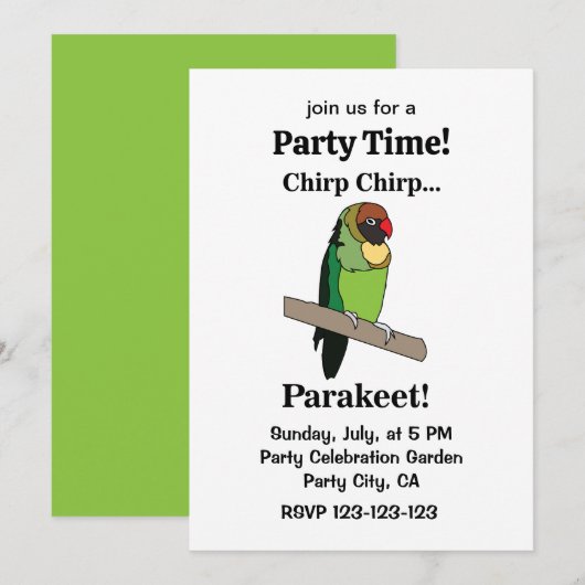 Invitation Fête drôle avec perroquet (Devant / Derrière)