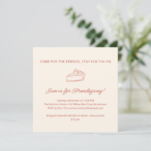 Invitation Fête drôle de Friendsgiving moderne avec tarte pou