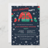 Invitation Fête drôle de pull de Noël moche rouge vert (Devant)