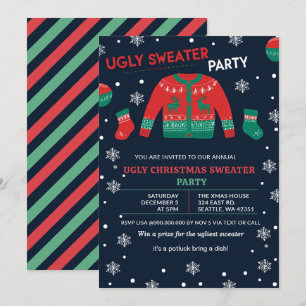 Invitation Fête drôle de pull de Noël moche rouge vert