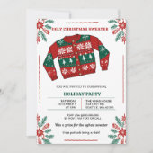 Invitation Fête drôle de pull de Noël moche rouge vert (Devant)