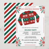 Invitation Fête drôle de pull de Noël moche rouge vert (Devant / Derrière)