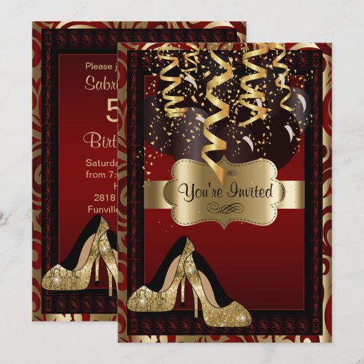 Invitation Fête du 00e anniversaire | Leopard à talons d'or (Devant / Derrière)