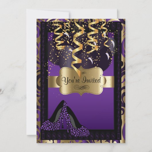 Invitation Fête du 00e anniversaire | Léopard à talons hauts  (Devant)