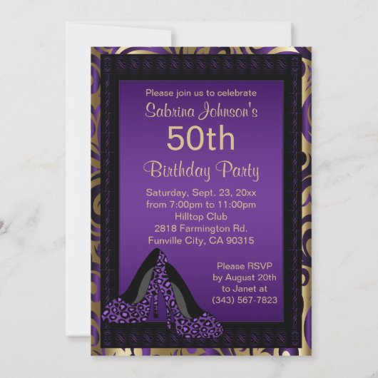 Invitation Fête du 00e anniversaire | Léopard à talons hauts  (Dos)