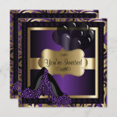 Invitation Fête du 00e anniversaire| Leopard mauve à talons h (Devant / Derrière)