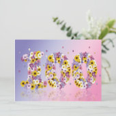 Invitation Fête du 100e anniversaire, avec des lettres fleuri (Debout devant)