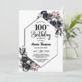 Invitation Fête du 100e anniversaire de la florale noire mode (Debout devant)