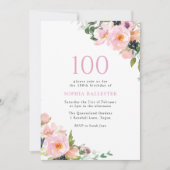 Invitation Fête du 100e anniversaire des femmes rose pâle (Devant)