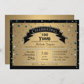 Invitation Fête du 100e anniversaire Faux Jewel Confetti (Devant / Derrière)