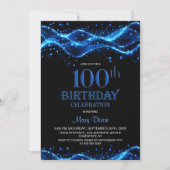Invitation Fête du 100e anniversaire moderne noir et bleu (Devant)