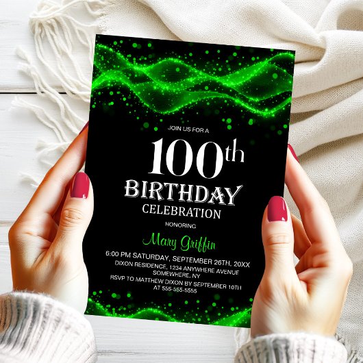 Invitation Fête du 100e anniversaire moderne noir et vert