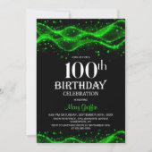 Invitation Fête du 100e anniversaire moderne noir et vert (Devant)