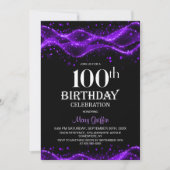 Invitation Fête du 100e anniversaire moderne noir et violet (Devant)