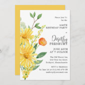 Invitation Fête du 100e anniversaire Printemps Floral Jaune (Devant / Derrière)