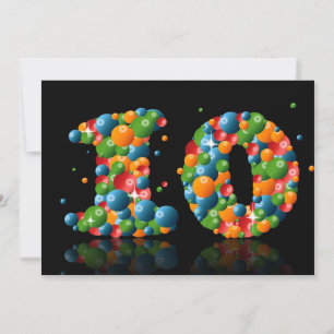 Invitation Fête du 10e anniversaire, avec bulles et balles