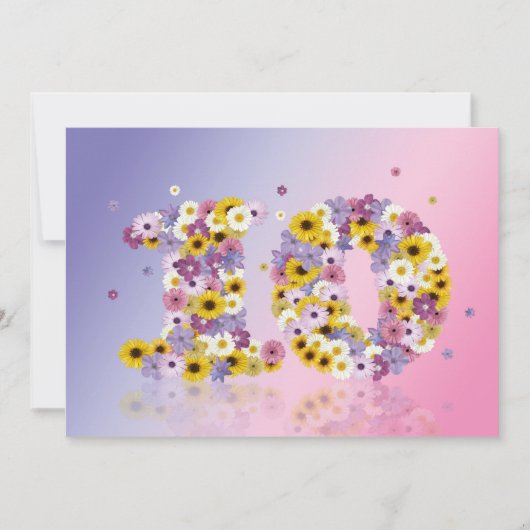 Invitation Fête du 10e anniversaire, avec des lettres fleurie (Devant)