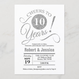 Invitation Fête du 10e Anniversaire de Mariage - Blanc Argent