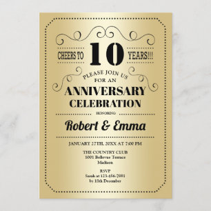 Invitation Fête du 10e anniversaire de mariage - Or Noir