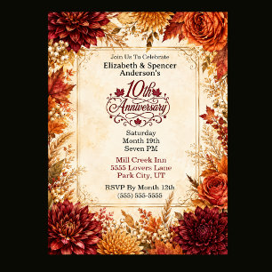 Invitation Fête du 10e Anniversaire Luxueux d'Automne
