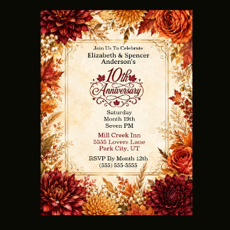 Invitation Fête du 10e Anniversaire Luxueux d'Automne