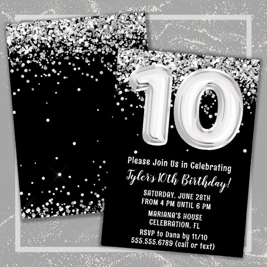 Invitation Fête du 10e anniversaire noir et blanc