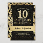 Invitation Fête du 10e Anniversaire - Or Noir (Devant / Derrière)