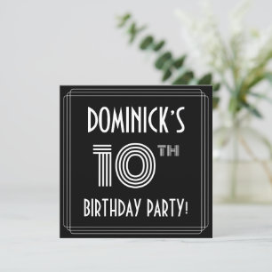 Invitation Fête du 10e anniversaire : Style Art Déco avec nom