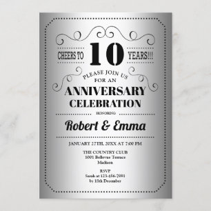 Invitation Fête du 10ème anniversaire de mariage - Argent Noi