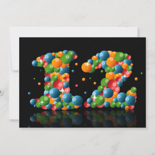 Invitation Fête du 12e anniversaire, avec bulles et balles
