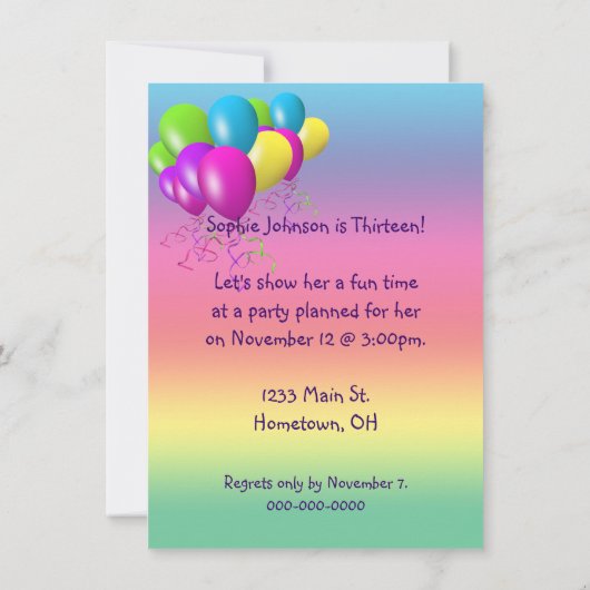 Invitation Fête du 13e anniversaire (Dos)