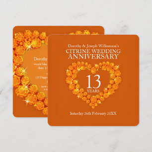 Invitation fête du 13e anniversaire de mariage citrine orange