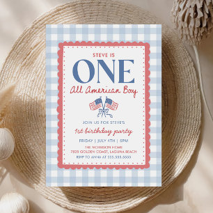 Invitation Fête du 14 juillet garçon américain 1er anniversai