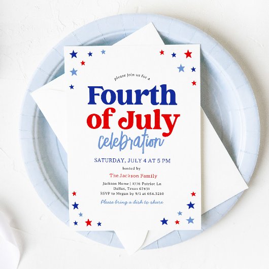 Invitation Fête du 14 juillet rouge, blanc et bleu