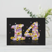 Invitation Fête du 14e anniversaire, avec des lettres fleurie (Debout devant)