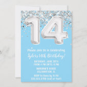 Invitation Fête du 14e anniversaire en argent bleu clair (Devant)