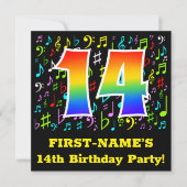 Invitation Fête du 14e anniversaire : Symboles de musique amu (Devant)