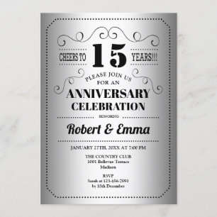 Invitation Fête du 15e anniversaire de mariage - Argent Noir