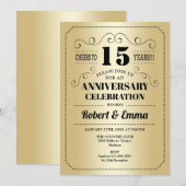 Invitation Fête du 15e anniversaire de mariage - Or Noir (Devant / Derrière)