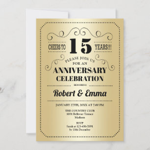 Invitation Fête du 15e anniversaire de mariage - Or Noir