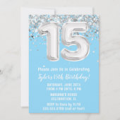 Invitation Fête du 15e anniversaire en argent bleu clair (Devant)
