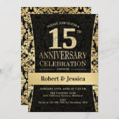 Invitation Fête du 15e Anniversaire - Noir Or (Devant / Derrière)