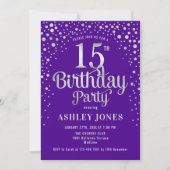 Invitation Fête du 15e anniversaire - Purple & Silver (Devant)