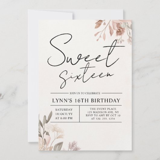 Invitation Fête du 16ème anniversaire de Florence (Devant)