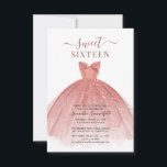Invitation Fête du 16ème anniversaire moderne<br><div class="desc">Doté d'une jolie robe rose vif et d'une parties scintillant d'or faux rose et d'un script moderne,  cette invitation à l'anniversaire est parfaite pour une princesse. Remplacez facilement les détails de la fête en cliquant sur le bouton "Personnaliser".</div>