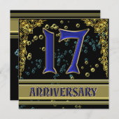 Invitation Fête du 17e anniversaire noir et or (Devant / Derrière)